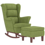 Fauteuil à bascule à oreilles en velours vert clair bois massif