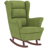 Fauteuil à bascule à oreilles en velours vert clair bois massif