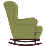 Fauteuil à bascule à oreilles en velours vert clair bois massif