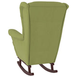 Fauteuil à bascule à oreilles en velours vert clair bois massif