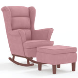 Fauteuil à bascule à oreilles en velours rose bois massif