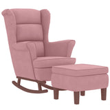 Fauteuil à bascule à oreilles en velours rose bois massif