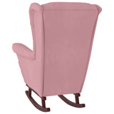 Fauteuil à bascule à oreilles en velours rose bois massif