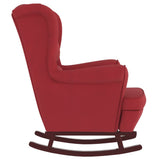 Fauteuil à bascule à oreilles en velours rouge vin bois massif