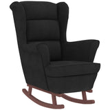 Fauteuil à bascule à oreilles en velours noir bois massif