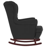 Fauteuil à bascule à oreilles en velours noir bois massif