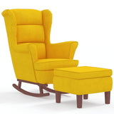 Fauteuil à bascule à oreilles en velours jaune bois massif
