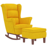 Fauteuil à bascule à oreilles en velours jaune bois massif