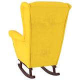 Fauteuil à bascule à oreilles en velours jaune bois massif