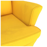 Fauteuil à bascule à oreilles en velours jaune bois massif