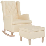 Fauteuil avec pieds à bascule et tabouret Crème Tissu