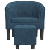 Fauteuil avec repose-pied bleu foncé velours