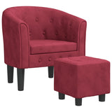 Fauteuil avec repose-pied rouge bordeaux velours