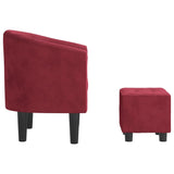 Fauteuil avec repose-pied rouge bordeaux velours