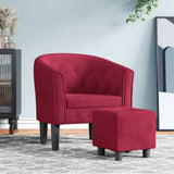 Fauteuil avec repose-pied rouge bordeaux velours