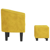 Fauteuil avec repose-pied jaune velours