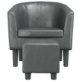 Fauteuil avec repose-pied gris similicuir