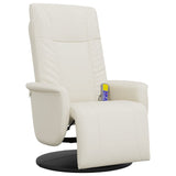 Fauteuil inclinable de massage et repose-pieds crème similicuir