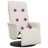 Fauteuil inclinable de massage et repose-pieds crème similicuir