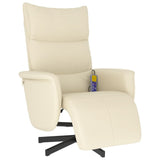 Fauteuil inclinable de massage et repose-pieds crème similicuir