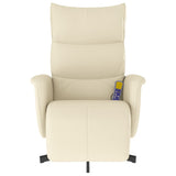 Fauteuil inclinable de massage et repose-pieds crème similicuir