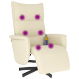 Fauteuil inclinable de massage et repose-pieds crème similicuir
