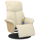 Fauteuil inclinable de massage et repose-pieds crème similicuir