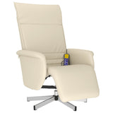 Fauteuil inclinable de massage et repose-pieds crème similicuir