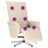 Fauteuil inclinable de massage et repose-pieds crème similicuir