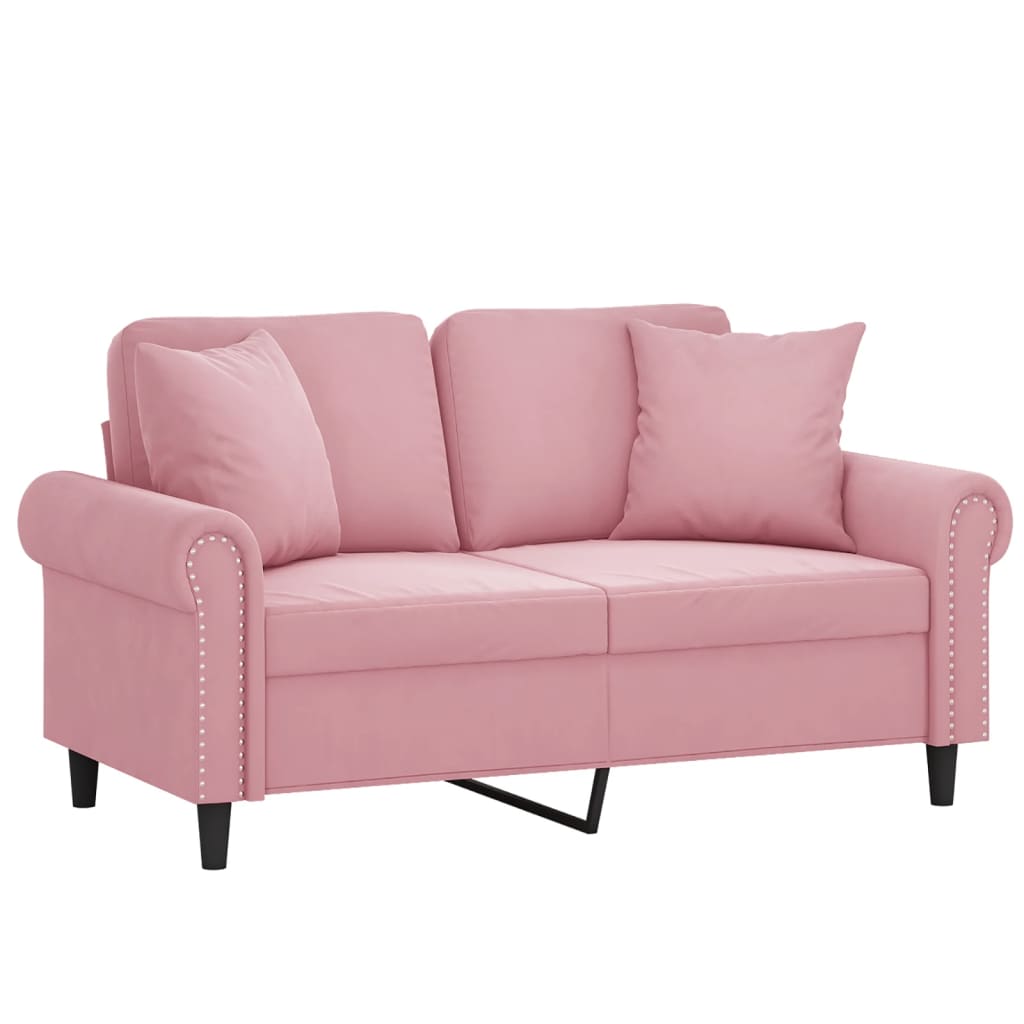 Canapé 2 places avec oreillers décoratifs rose 120 cm velours
