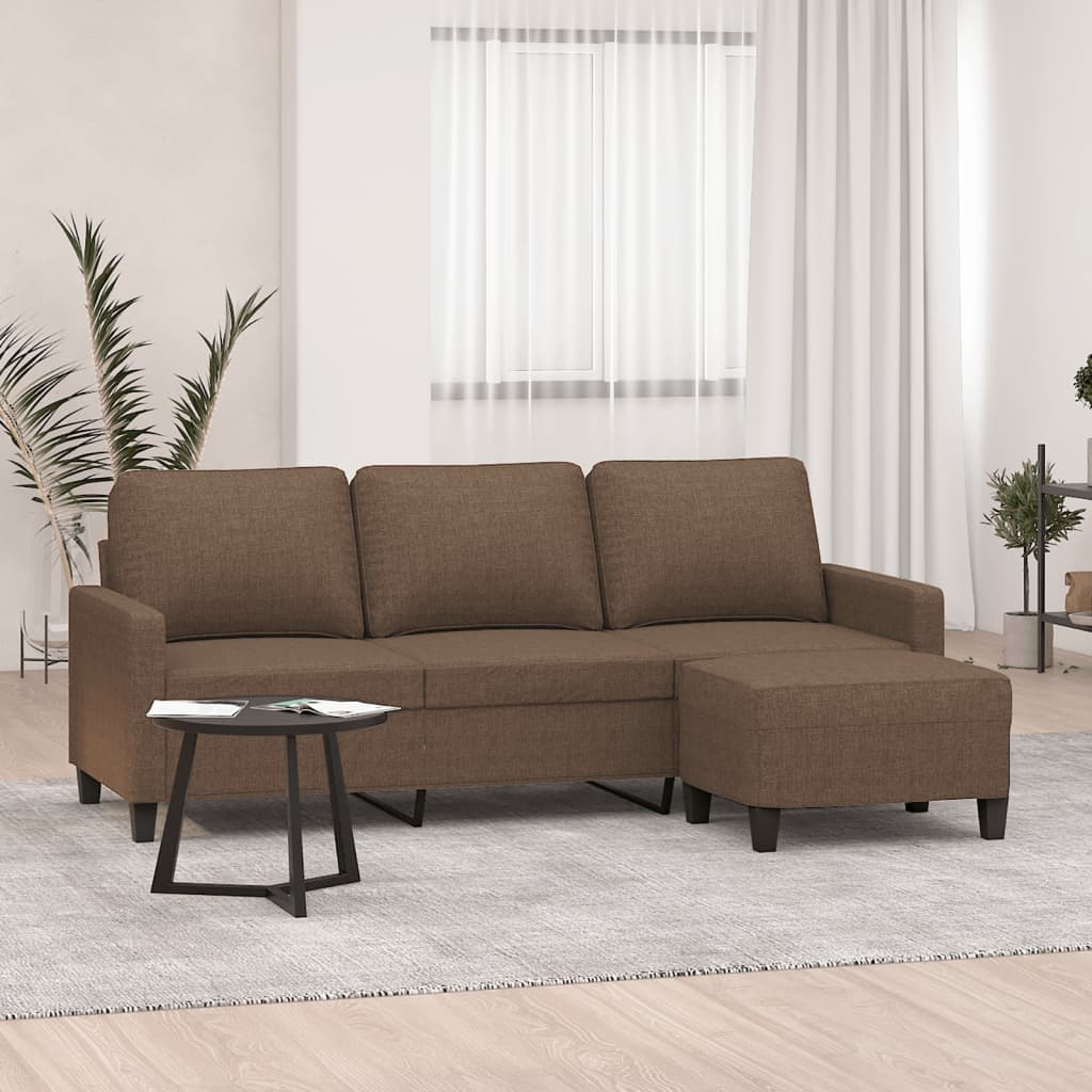 Canapé à 3 places avec repose-pieds Marron 180 cm Tissu