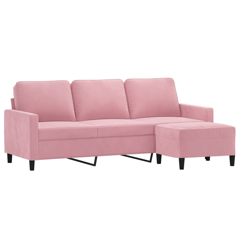 Canapé à 3 places avec repose-pieds Rose 180 cm Velours