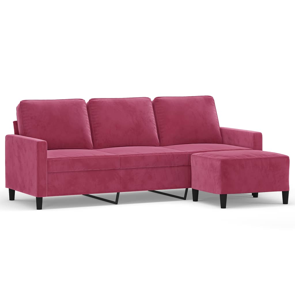 Canapé à 3 places et repose-pieds Rouge bordeaux 180 cm Velours