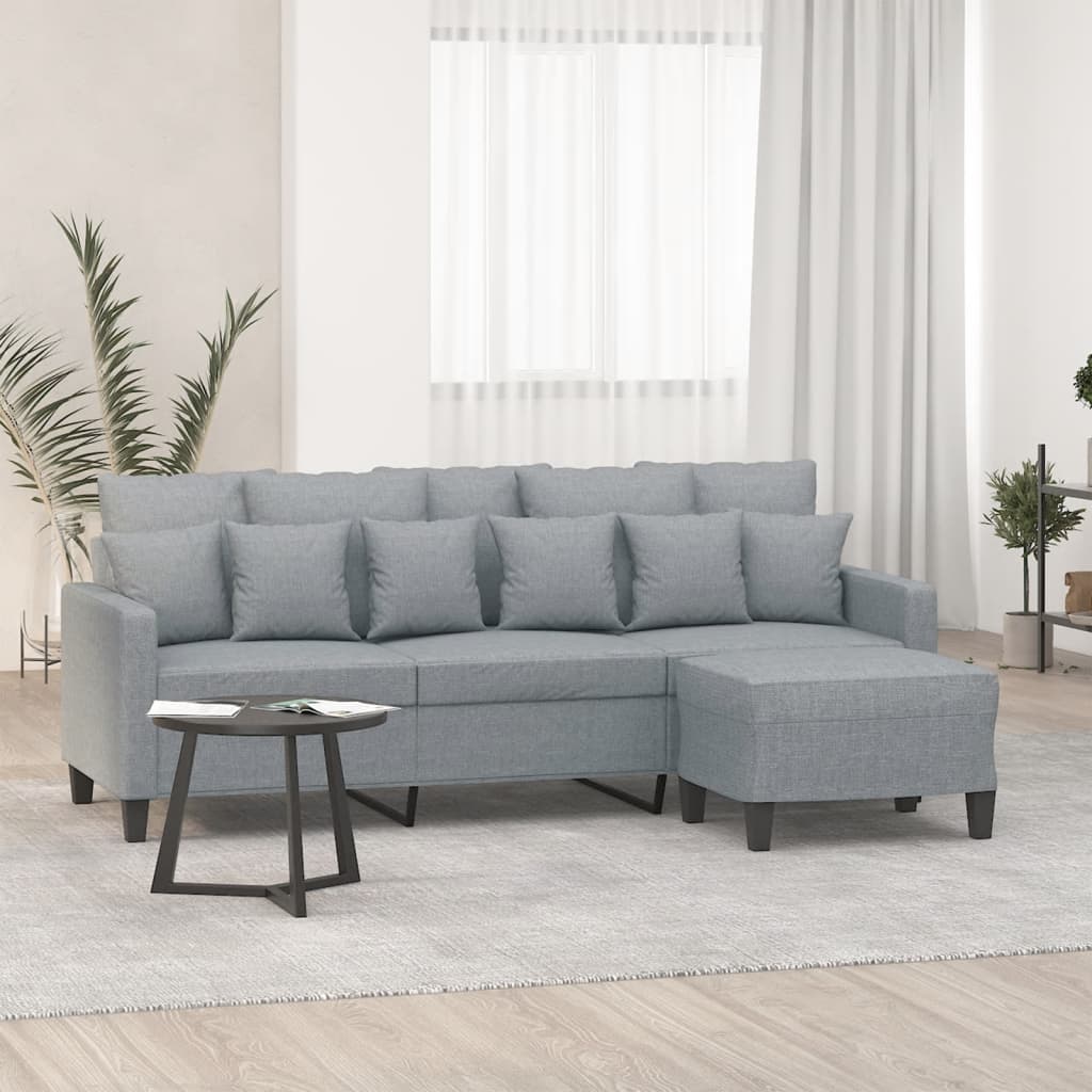 Canapé à 3 places avec repose-pieds Gris clair 180 cm Tissu