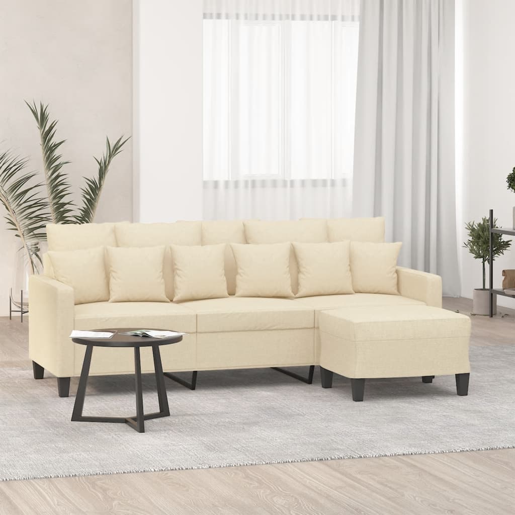 Canapé à 3 places avec repose-pieds Crème 180 cm Tissu