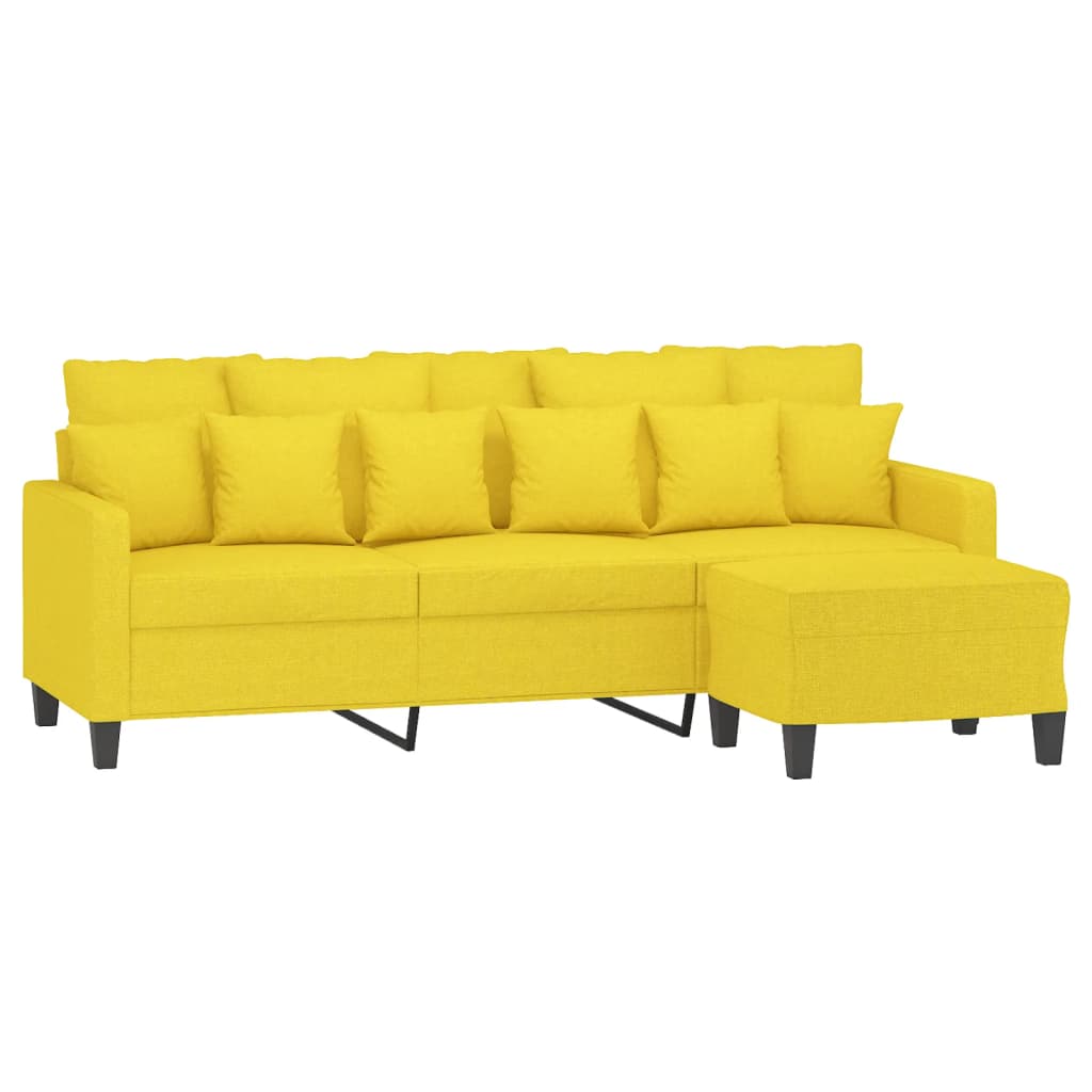 Canapé à 3 places avec repose-pieds Jaune clair 180 cm Tissu
