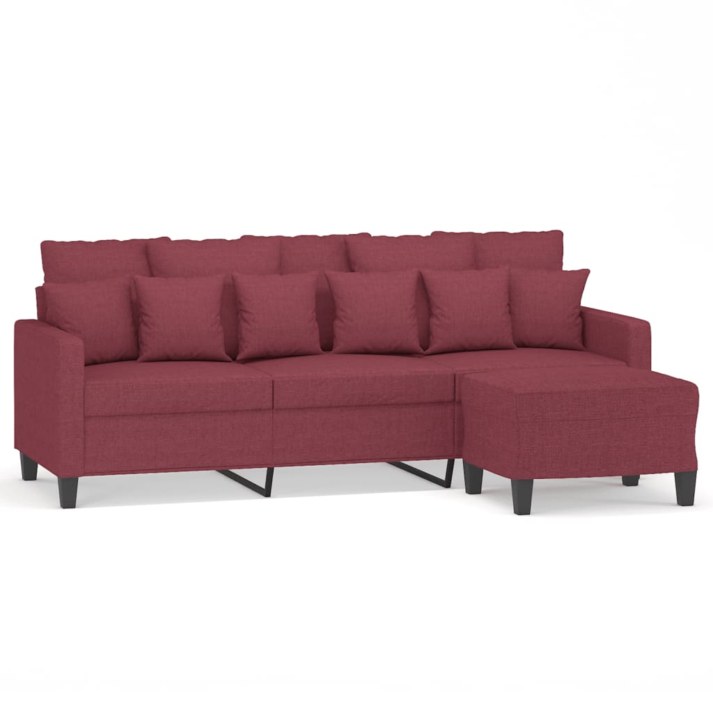 Canapé à 3 places avec repose-pieds Rouge bordeaux 180 cm Tissu