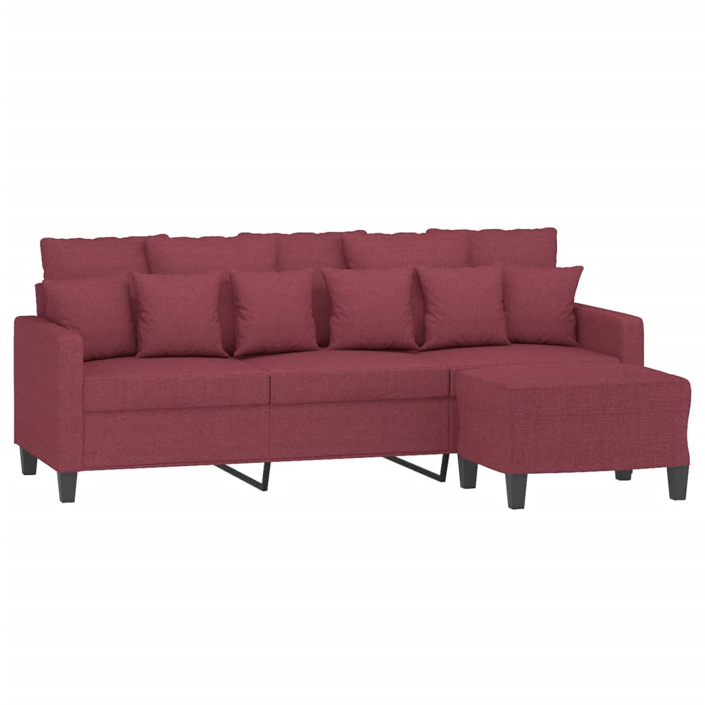 Canapé à 3 places avec repose-pieds Rouge bordeaux 180 cm Tissu