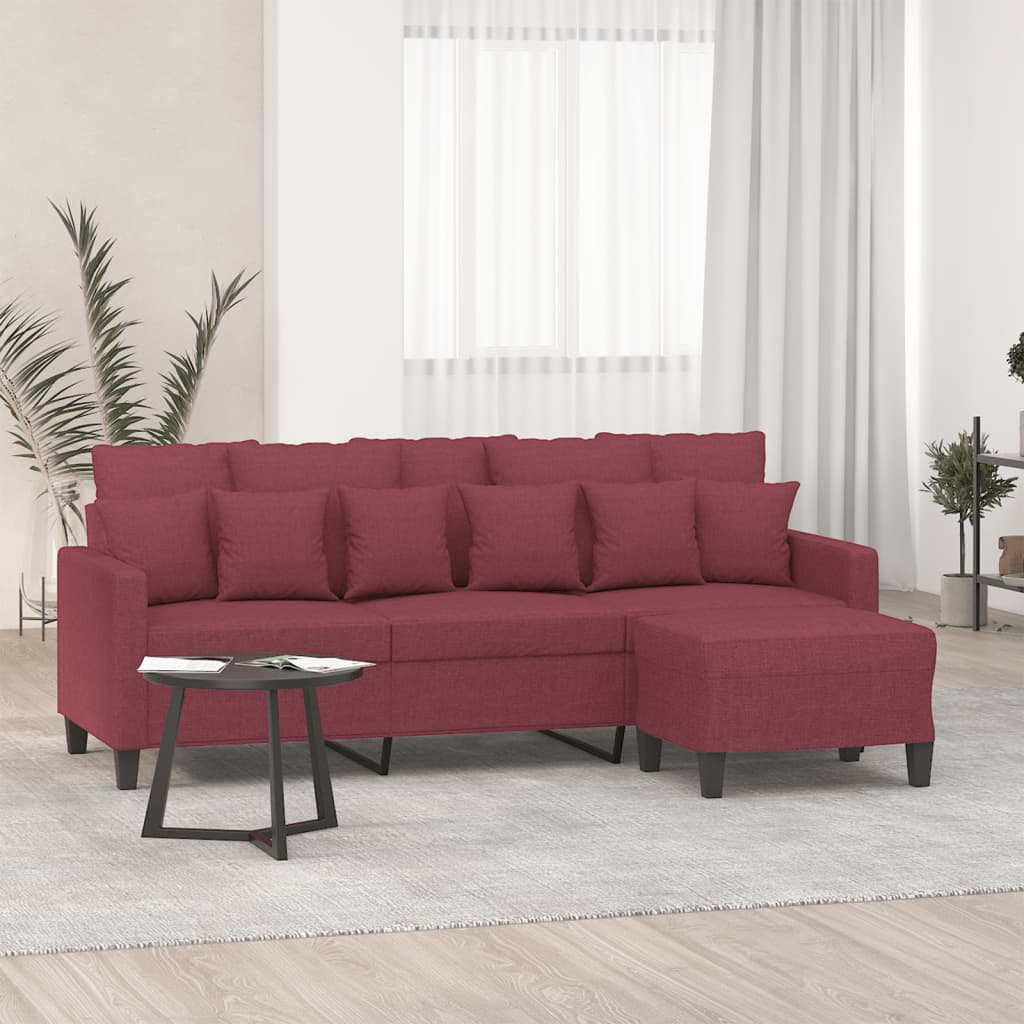 Canapé à 3 places avec repose-pieds Rouge bordeaux 180 cm Tissu
