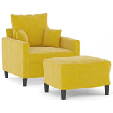 Fauteuil avec repose-pied jaune 60 cm velours