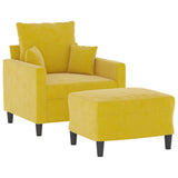 Fauteuil avec repose-pied jaune 60 cm velours