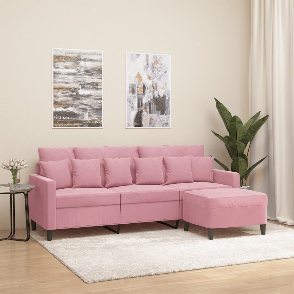 Canapé à 3 places avec repose-pieds Rose 180 cm Velours