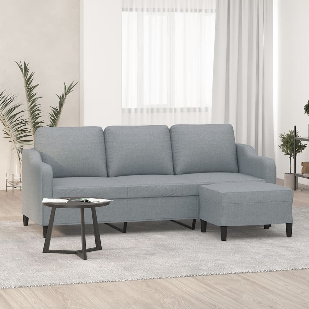 Canapé à 3 places avec repose-pieds Gris clair 180 cm Tissu