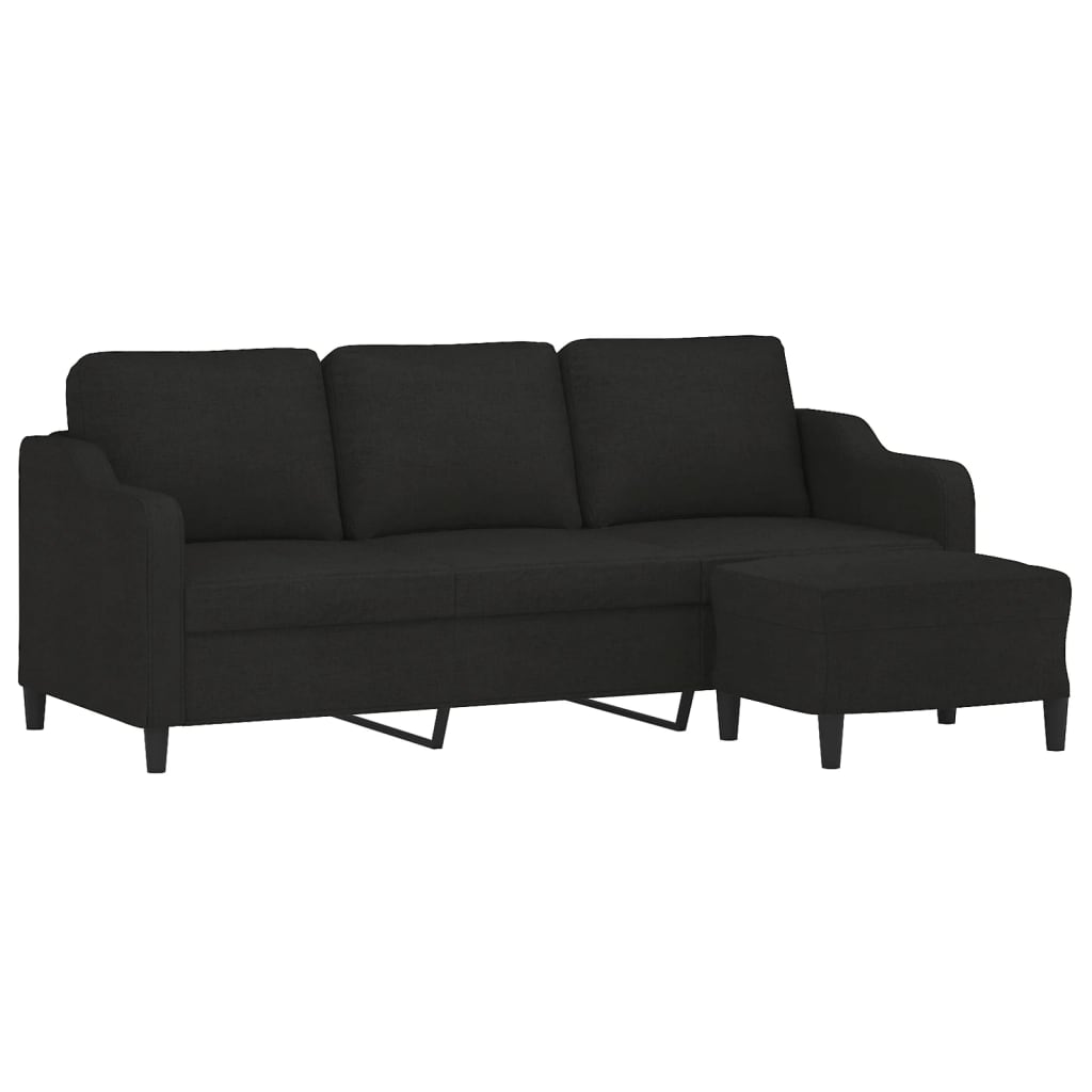 Canapé à 3 places avec repose-pieds Noir 180 cm Tissu