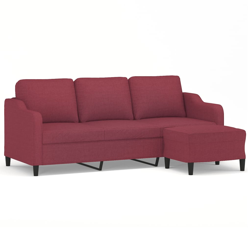 Canapé à 3 places avec repose-pieds Rouge bordeaux 180 cm Tissu