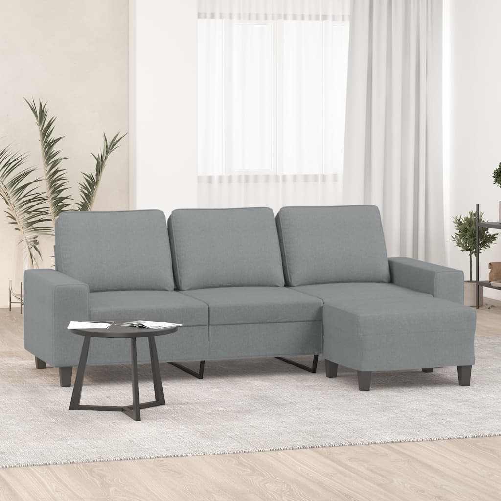 Canapé à 3 places avec repose-pieds Gris clair 180 cm Tissu