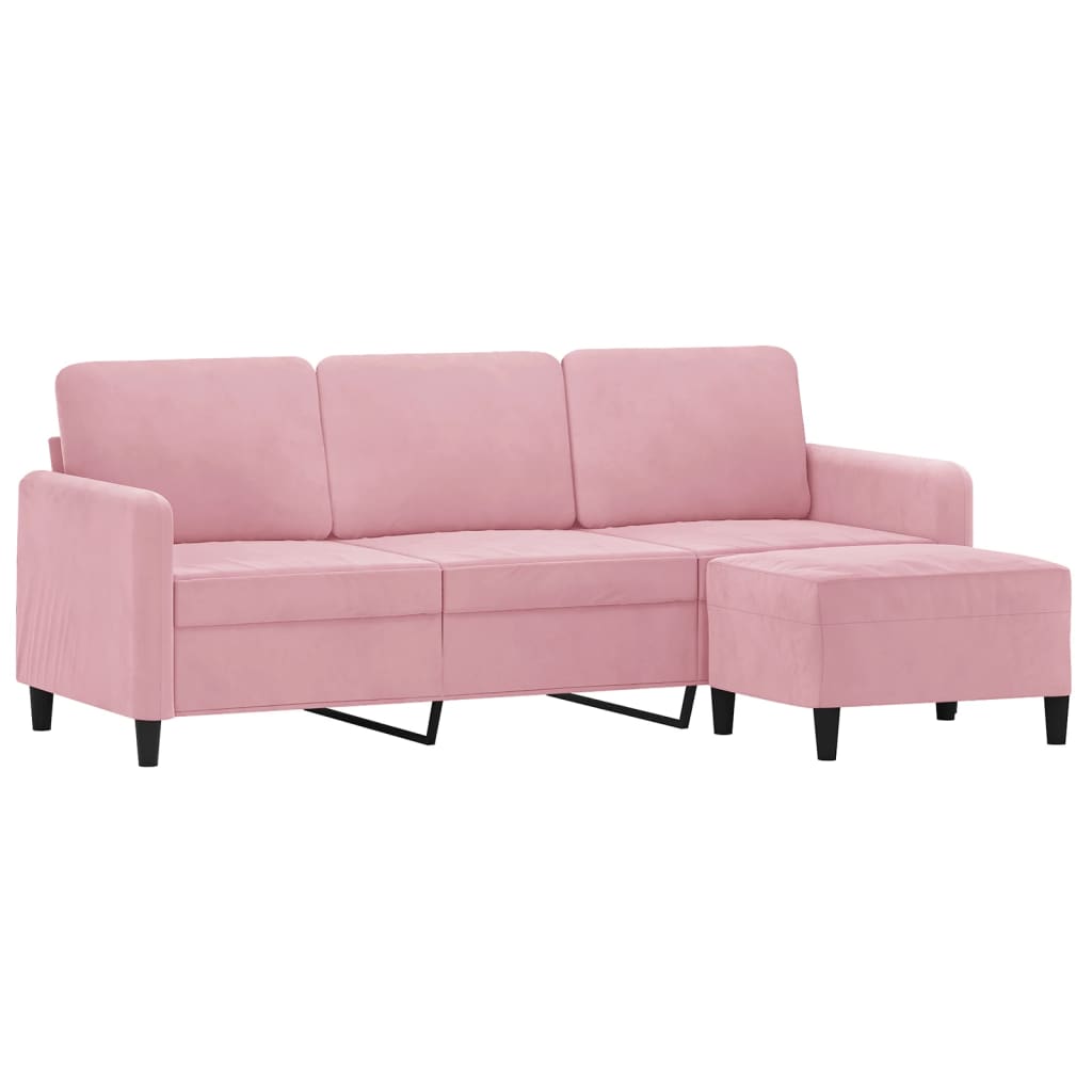 Canapé à 3 places avec repose-pieds Rose 180 cm Velours