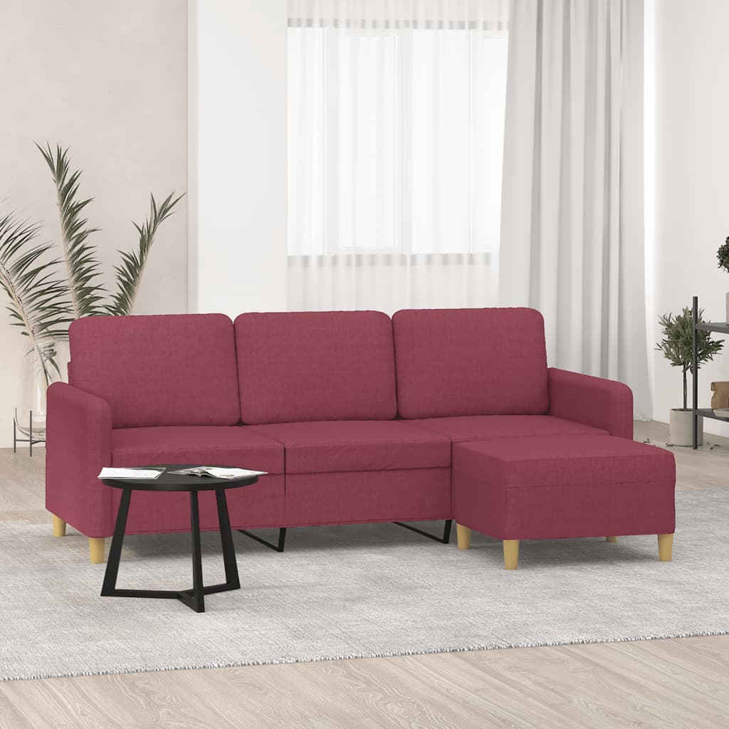 Canapé à 3 places avec repose-pieds Rouge bordeaux 180 cm Tissu