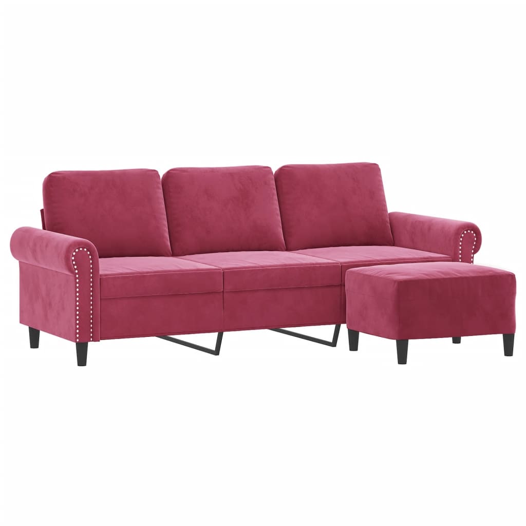 Canapé à 3 places et repose-pieds Rouge bordeaux 180 cm Velours