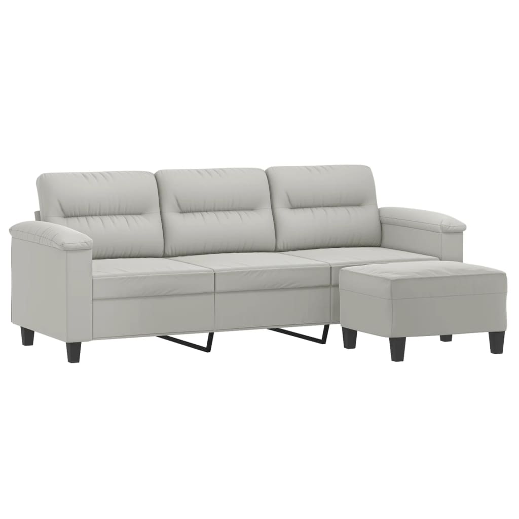 Canapé 3 places repose-pieds Gris clair 180 cm Tissu microfibre